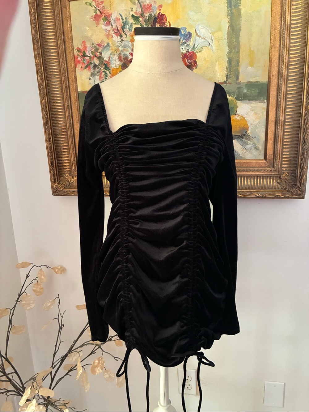 Vampcore Black Velvet Mini Dress Long Sleeve Size Large